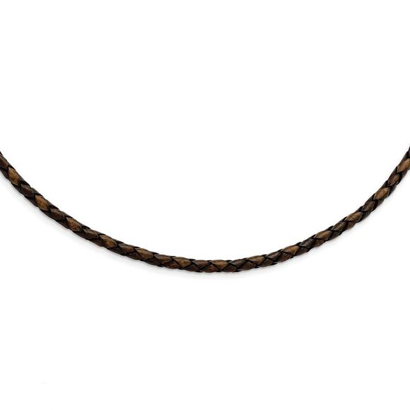 4mm Brown Leather Weave Cord & Stainless Steel Clasp Necklace, 18 Inch - Picture 1 of 4